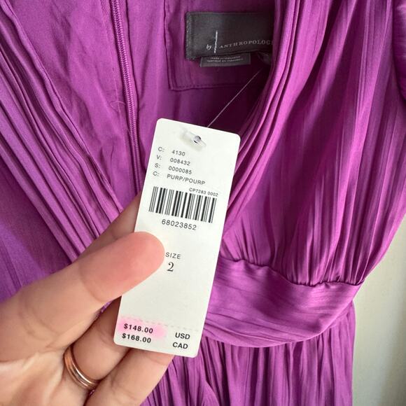 By Anthropologie Vibrant Deep V Mini Dress Purple Fuchsia A-Line Cocktail NWT - Picture 5 of 8